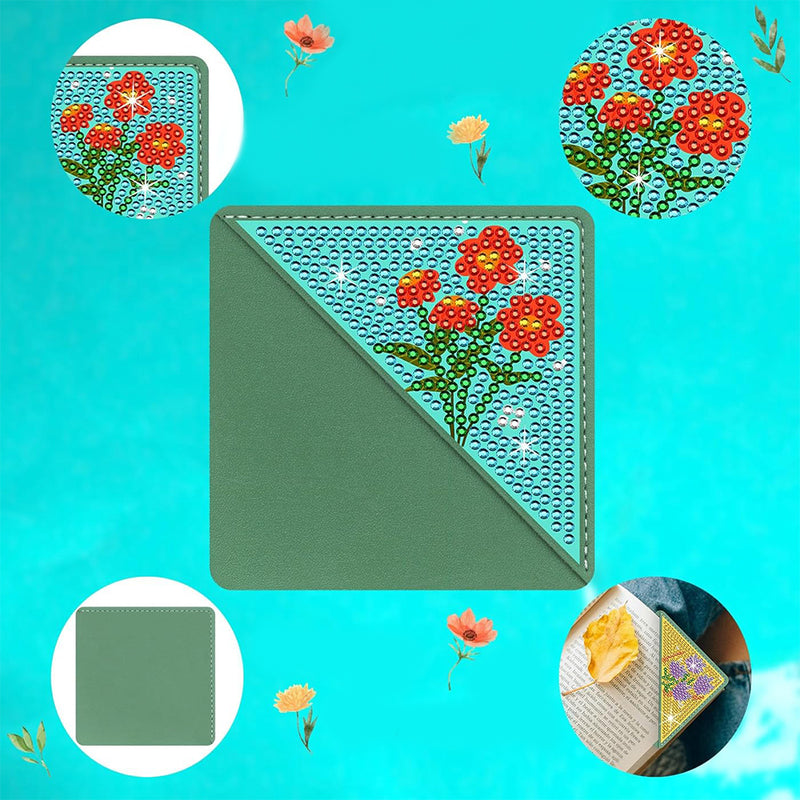 8St. Niedliche Kleine Blumen PU Ecke Abdeckung Lesezeichen Set Diamond Painting