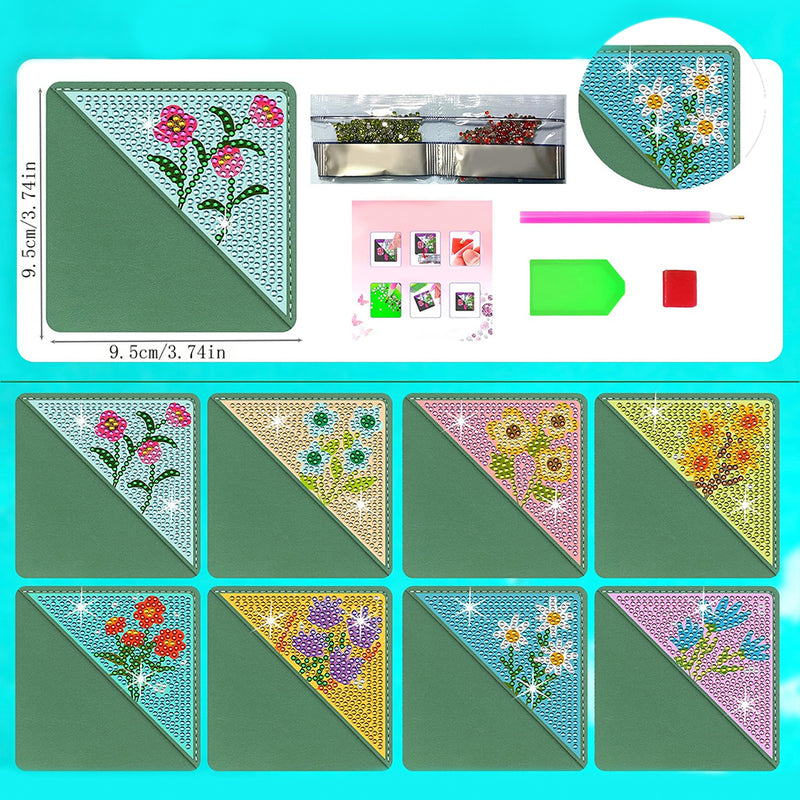 8St. Niedliche Kleine Blumen PU Ecke Abdeckung Lesezeichen Set Diamond Painting