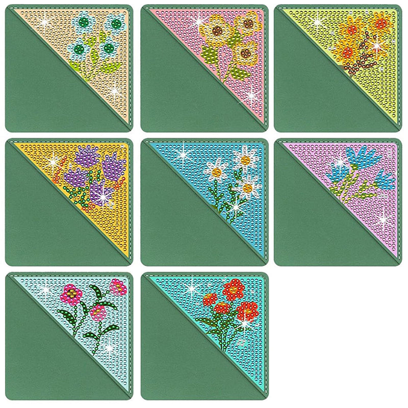 8St. Niedliche Kleine Blumen PU Ecke Abdeckung Lesezeichen Set Diamond Painting