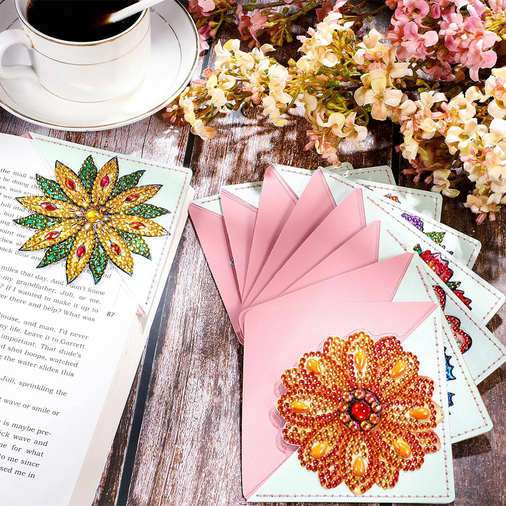 12St. Verschiedene Chrysanthemen PU Ecke Abdeckung Lesezeichen Set Diamond Painting