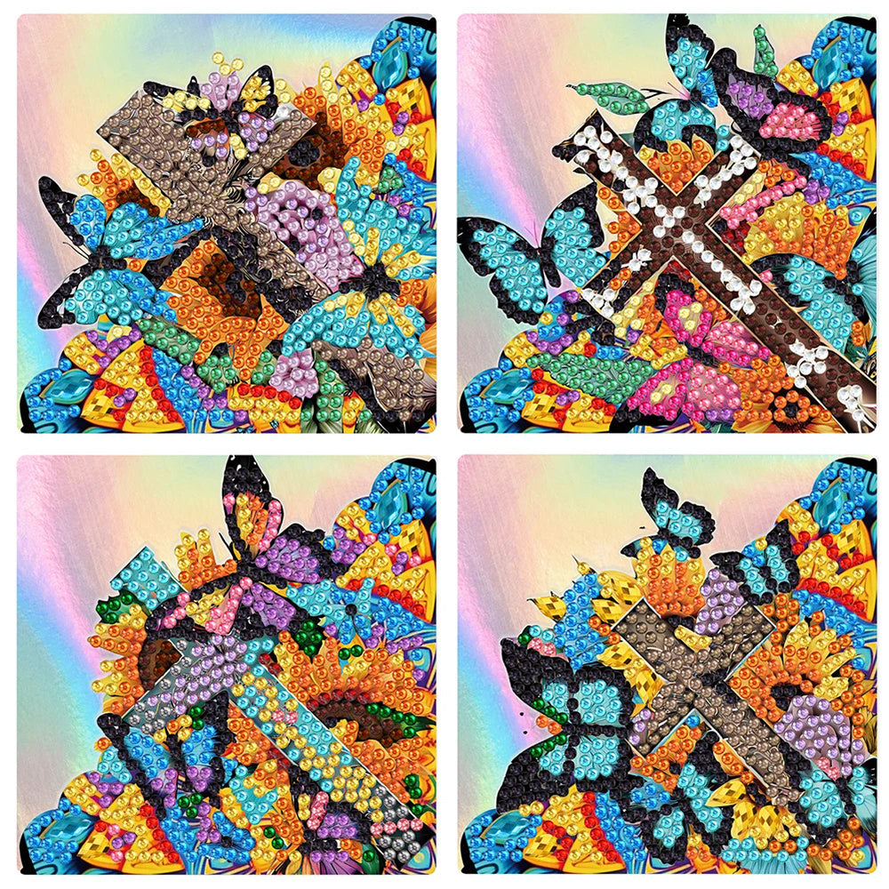 4St. Schmetterling Kreuz PU Ecke Abdeckung Lesezeichen Set Diamond Painting