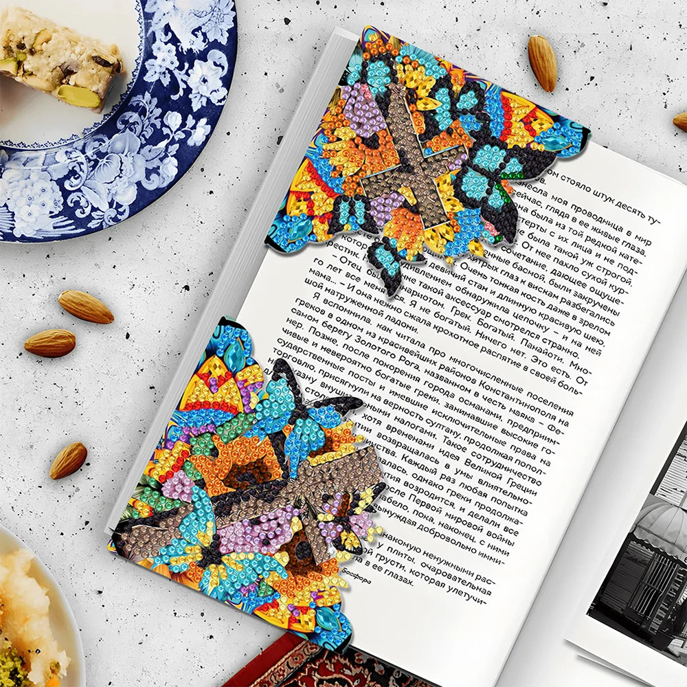 4St. Schmetterling Kreuz PU Ecke Abdeckung Lesezeichen Set Diamond Painting