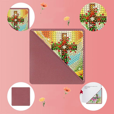 8St. Kreuz und Blume PU Ecke Abdeckung Lesezeichen Set Diamond Painting