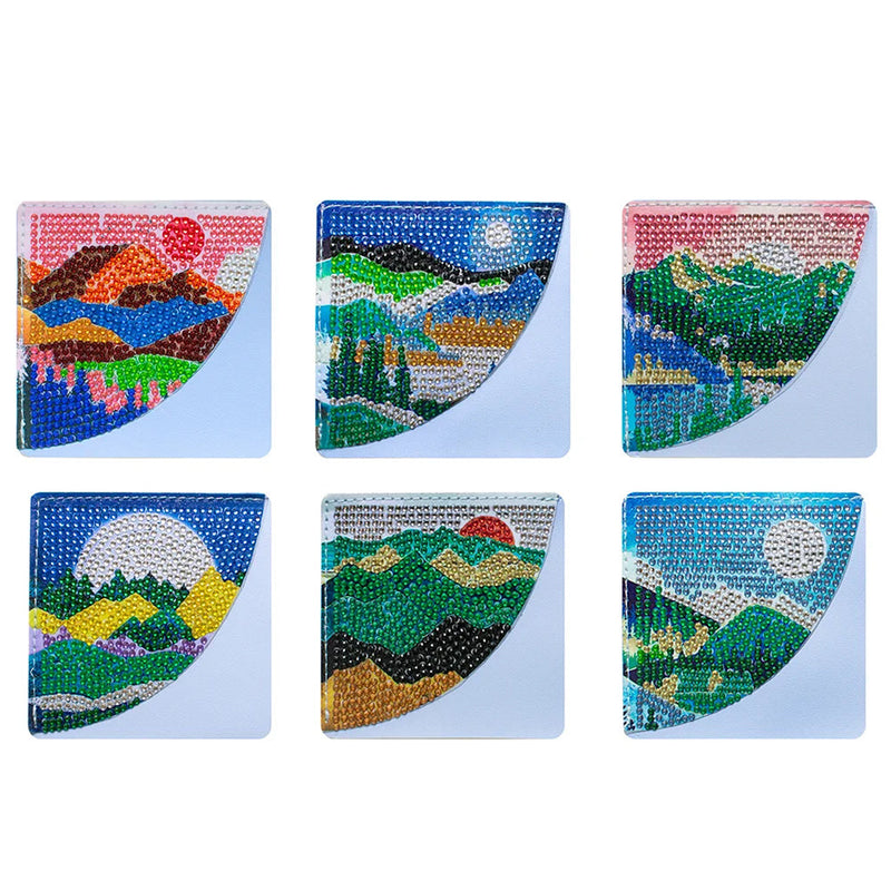 6St. Sommer Landschaft PU Ecke Abdeckung Lesezeichen Set Diamond Painting