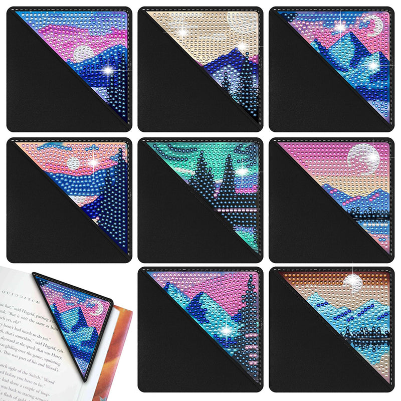 8St. Berg und Mond PU Ecke Abdeckung Lesezeichen Set Diamond Painting