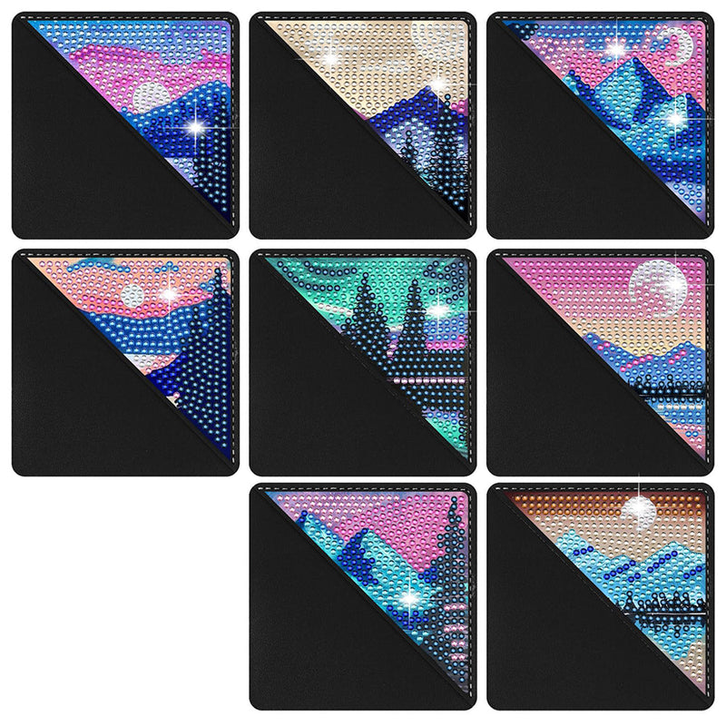 8St. Berg und Mond PU Ecke Abdeckung Lesezeichen Set Diamond Painting