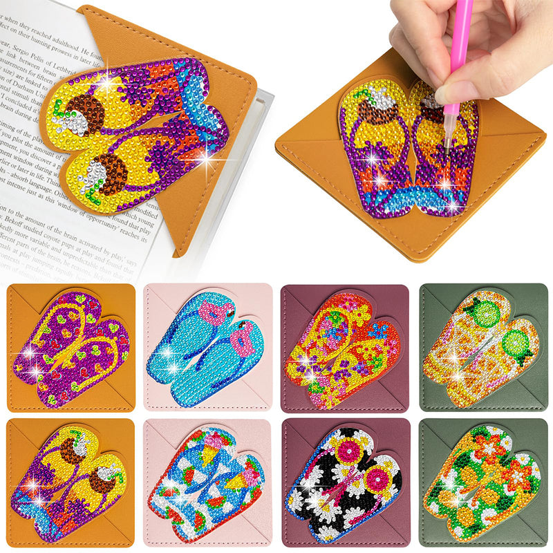 8St. Sommer Flip Flops PU Ecke Abdeckung Lesezeichen Set Diamond Painting