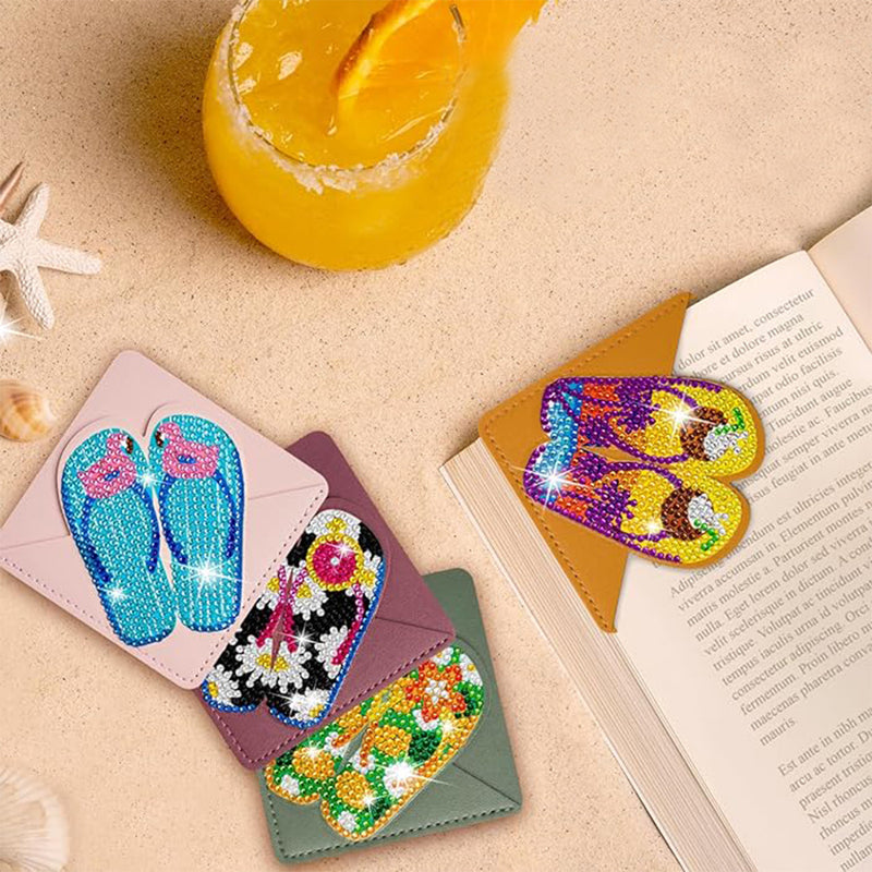 8St. Sommer Flip Flops PU Ecke Abdeckung Lesezeichen Set Diamond Painting