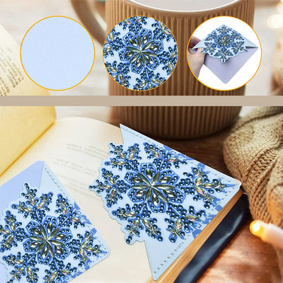 8St. Blau Schneeflocke PU Ecke Abdeckung Lesezeichen Set Diamond Painting