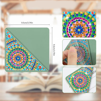 6St. Dreieck Mandala PU Ecke Abdeckung Lesezeichen Set Diamond Painting