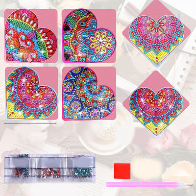 4St. Rotes Herz geformt Mandala PU Ecke Abdeckung Lesezeichen Set Diamond Painting