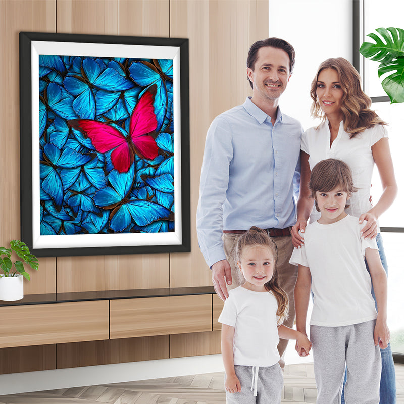 Roter Schmetterling und blaue Schmetterlinge Diamond Painting