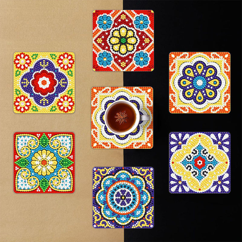 Mandala Quadratisch Diamond Painting Untersetzer 6Pcs