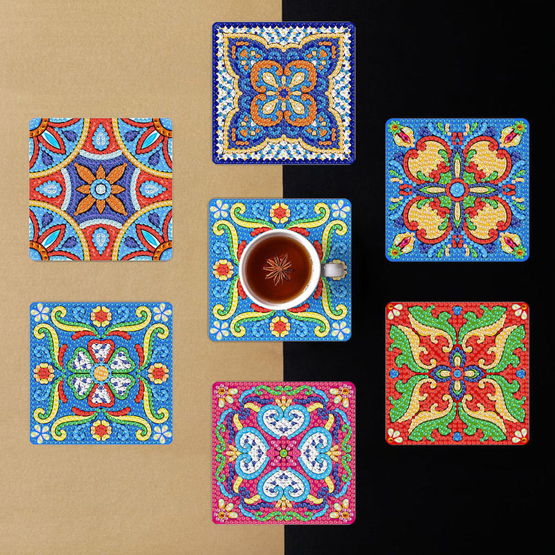 Mandala Quadratisch Diamond Painting Untersetzer 6Pcs