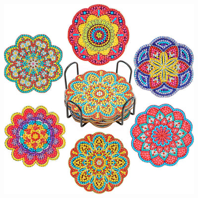 Mandala in Blütenblattform Diamond Painting Untersetzer 6Pcs