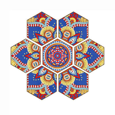 Sechseckiges Mandala Diamond Painting Untersetzer 7Pcs