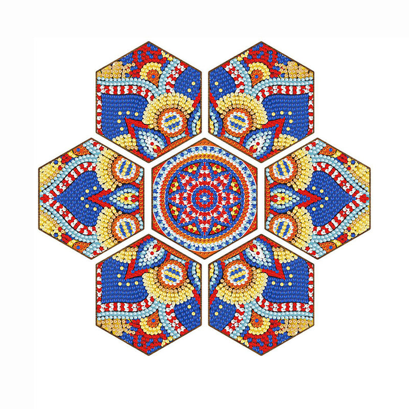 Sechseckiges Mandala Diamond Painting Untersetzer 7Pcs