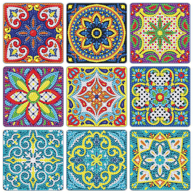 Mandala Quadratisch Diamond Painting Untersetzer 9Pcs