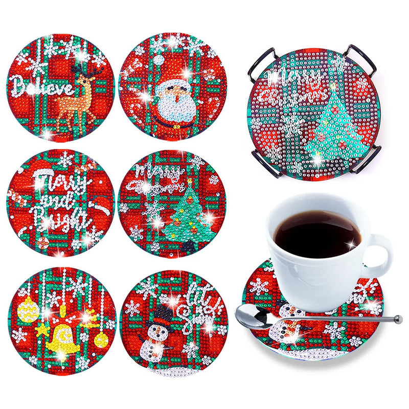 Frohe Weihnachten Diamond Painting Untersetzer 6Pcs