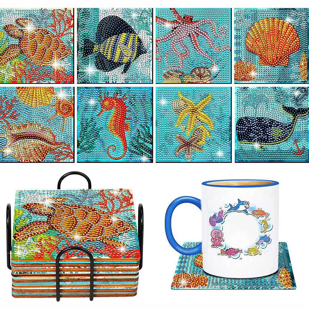 8Stück Meerestier Quadratisch Diamond Painting Untersetzer