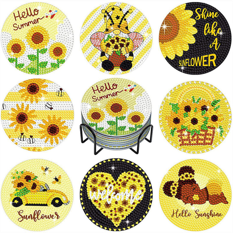 Sonnenblume Worte Diamond Painting Untersetzer 8Pcs