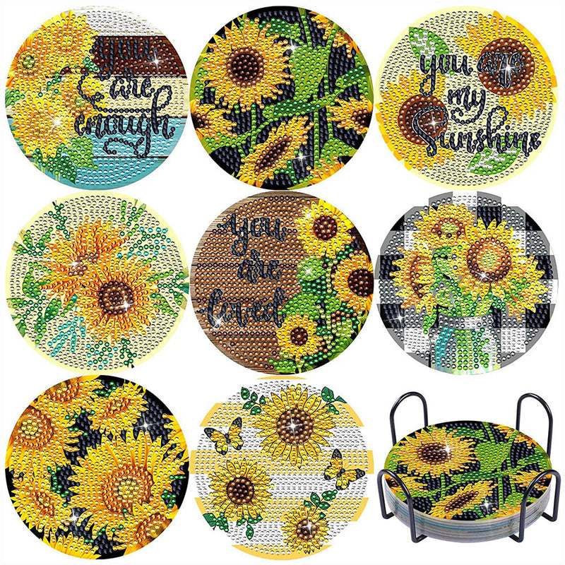 Sonnenblume Worte Diamond Painting Untersetzer 8Pcs