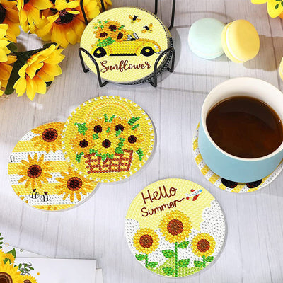 Sonnenblume Worte Diamond Painting Untersetzer 8Pcs