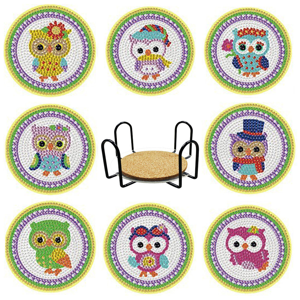 Süße Eulen Diamond Painting Untersetzer 8Pcs