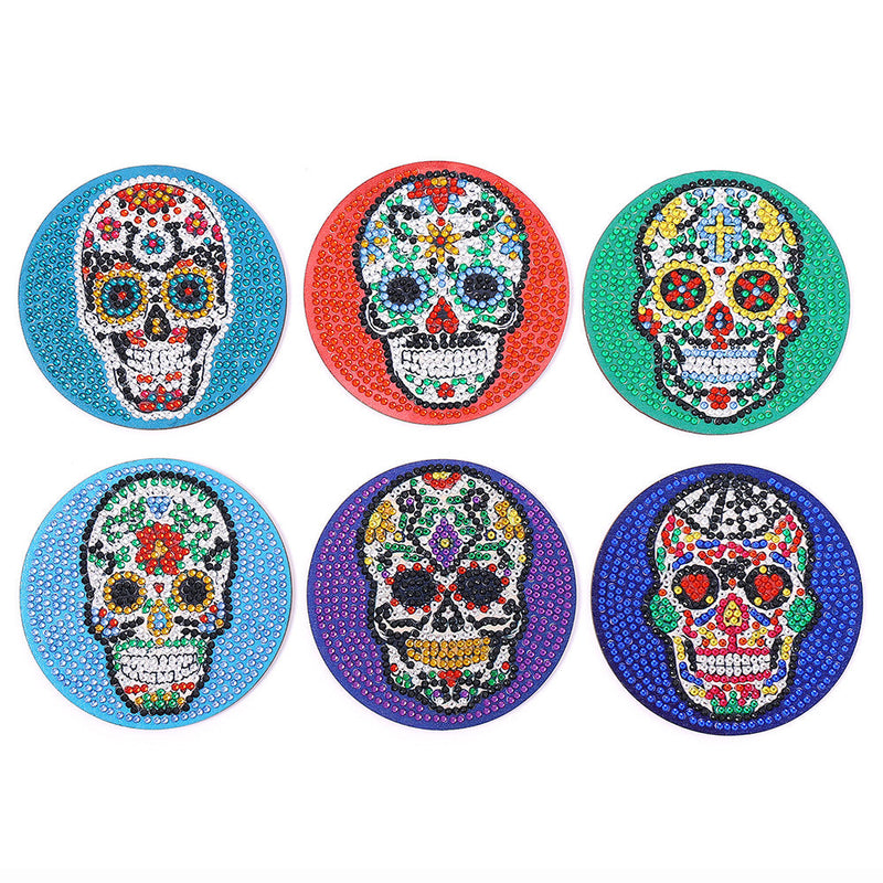 Bunter Totenkopf Diamond Painting Untersetzer 6Pcs