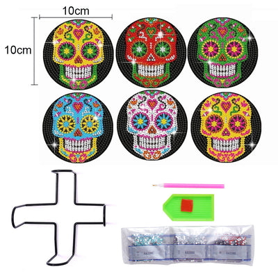 Bunter Totenkopf Diamond Painting Untersetzer 6Pcs