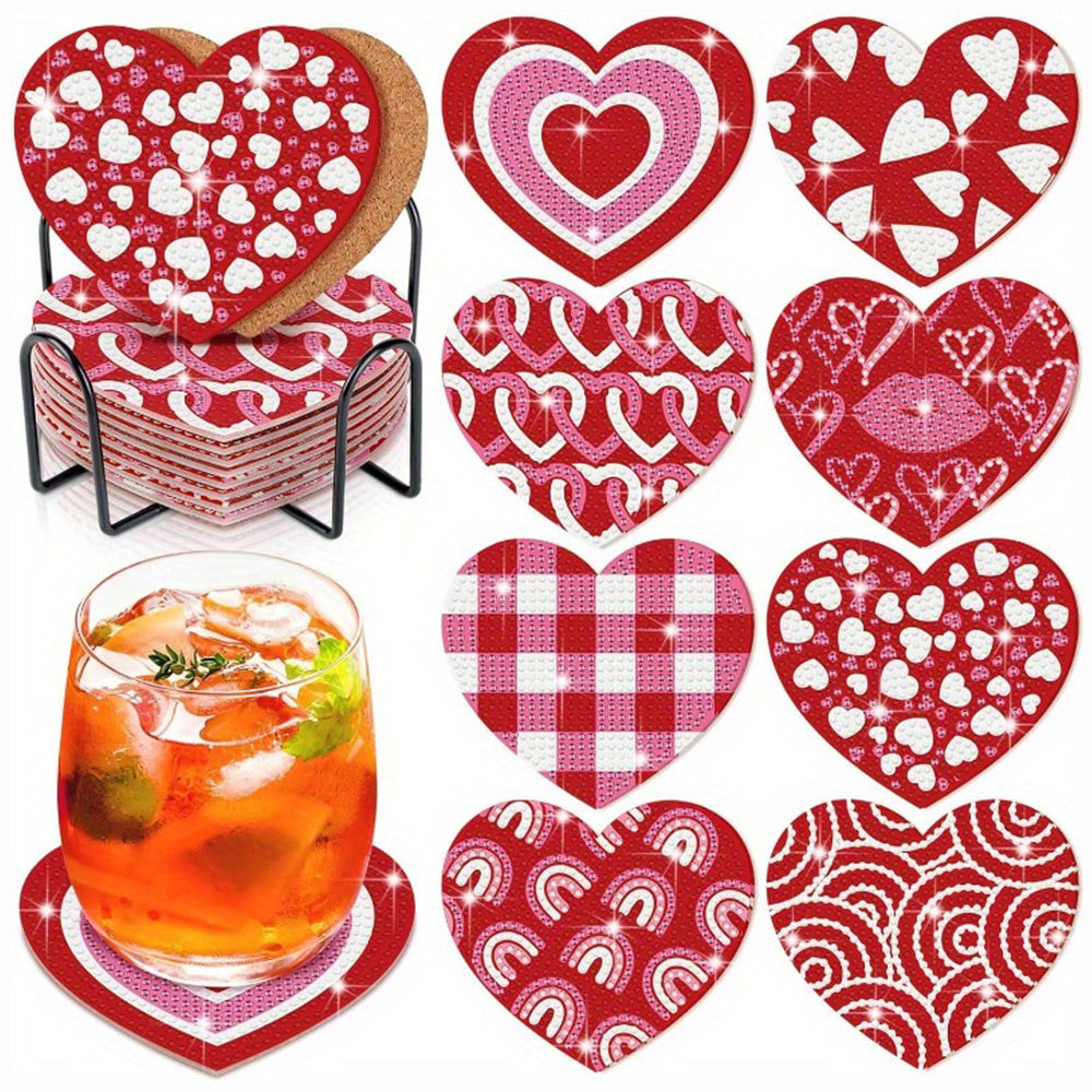 8Stück Untersetzer Herzform Diamond Painting