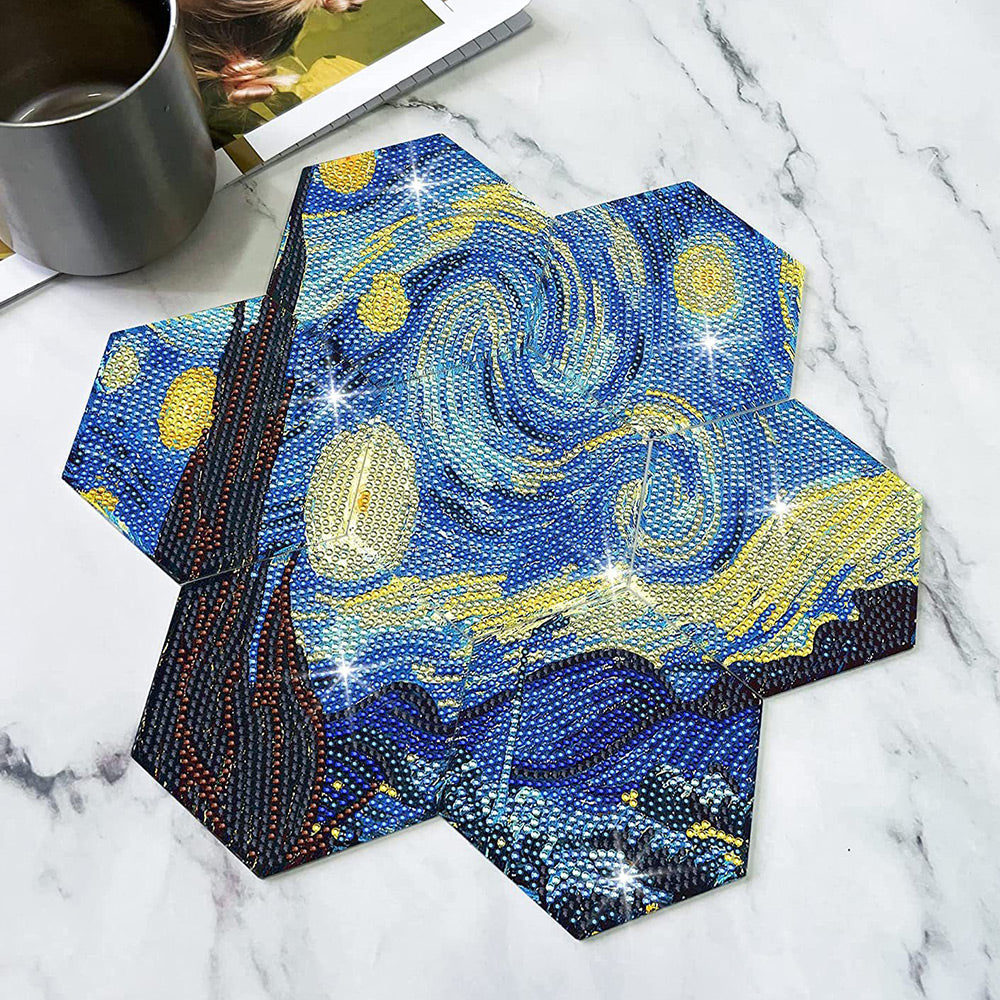 7Stück Sechseck Sternenhimmel Diamond Painting Untersetzer