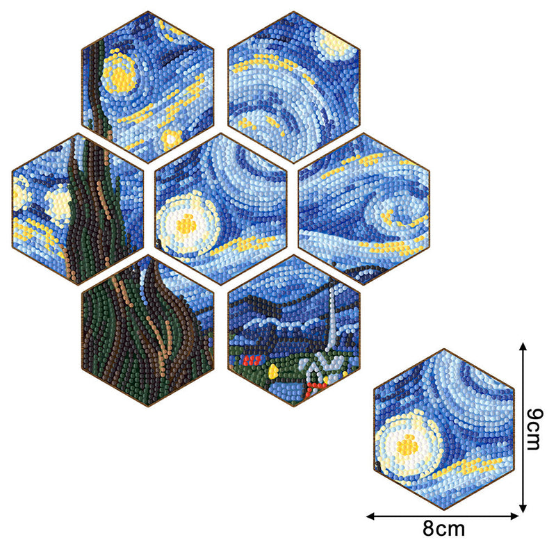 Sechseck Sternenhimmel Diamond Painting Untersetzer 7Pcs