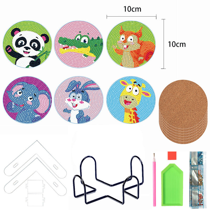 Niedliche Cartoon Tiere Diamond Painting Untersetzer 6Pcs