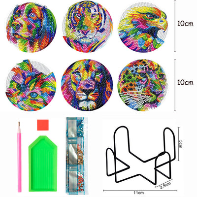 Bunte Tiere Diamond Painting Untersetzer 6Pcs