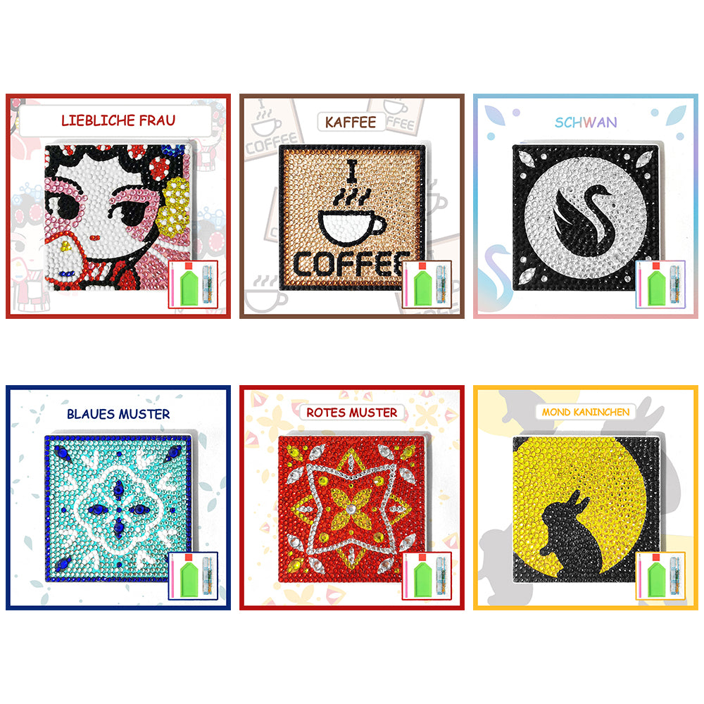 1/6Stück Pop-Muster Quadratisch Diamond Painting Untersetzer