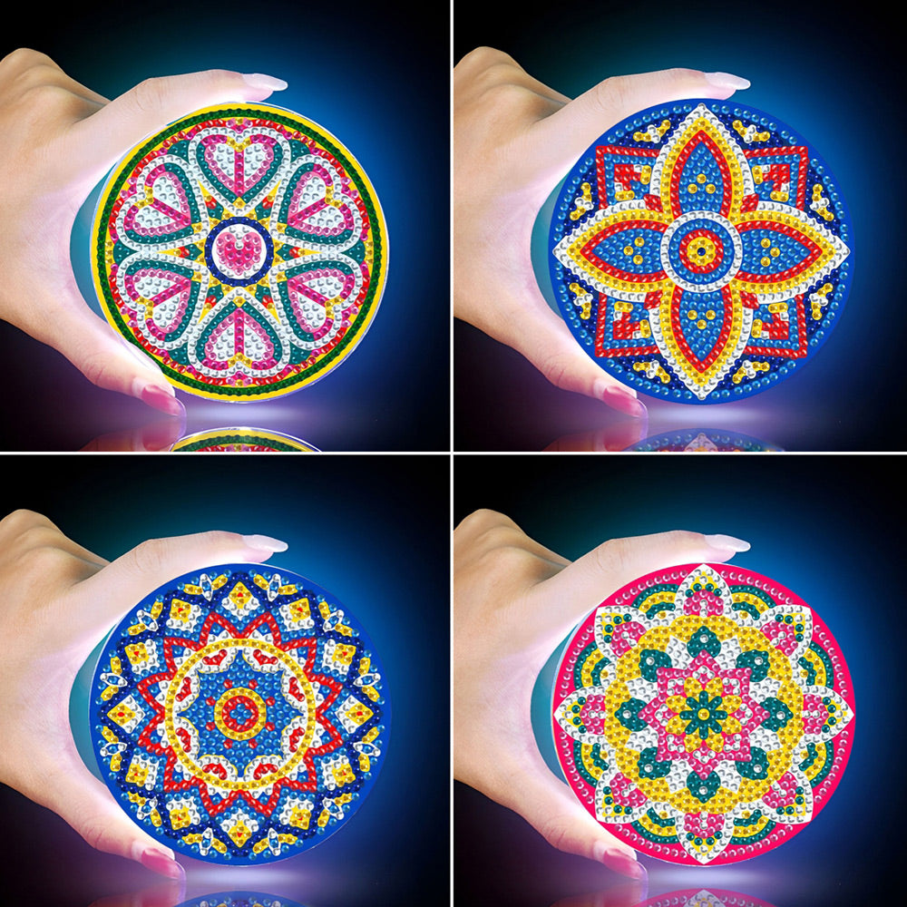 1/4Stück Mandala (mit Licht) Diamond Painting Untersetzer