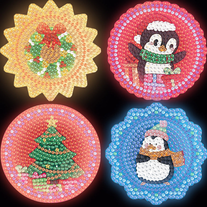 Weihnachten (mit Licht) Diamond Painting Untersetzer 4Pcs