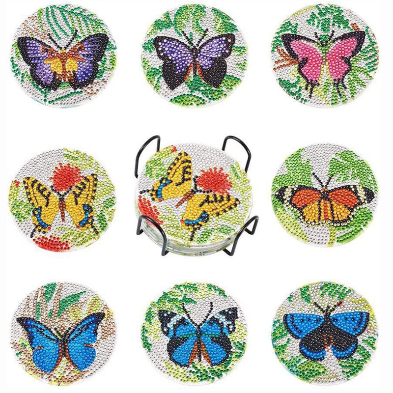 Frühling Schmetterling Diamond Painting Untersetzer 8Pcs