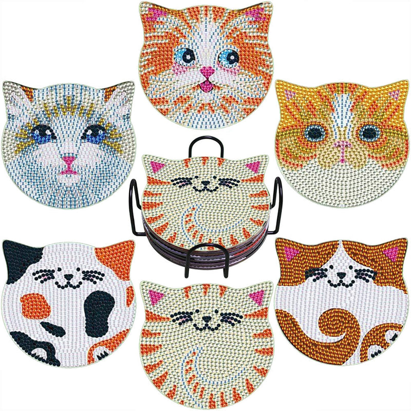 Niedliche Katze Diamond Painting Untersetzer 6Pcs