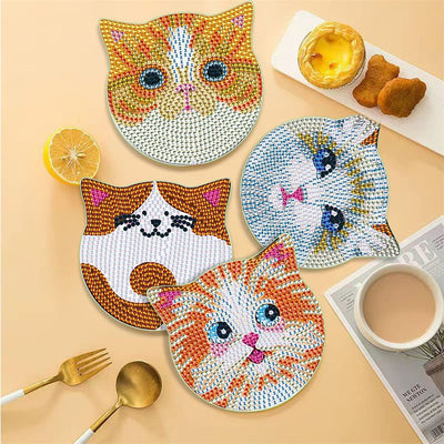 Niedliche Katze Diamond Painting Untersetzer 6Pcs