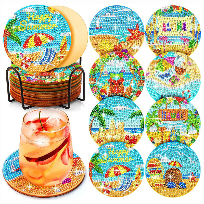 Sommer Strand Spaß Diamond Painting Untersetzer 8Pcs