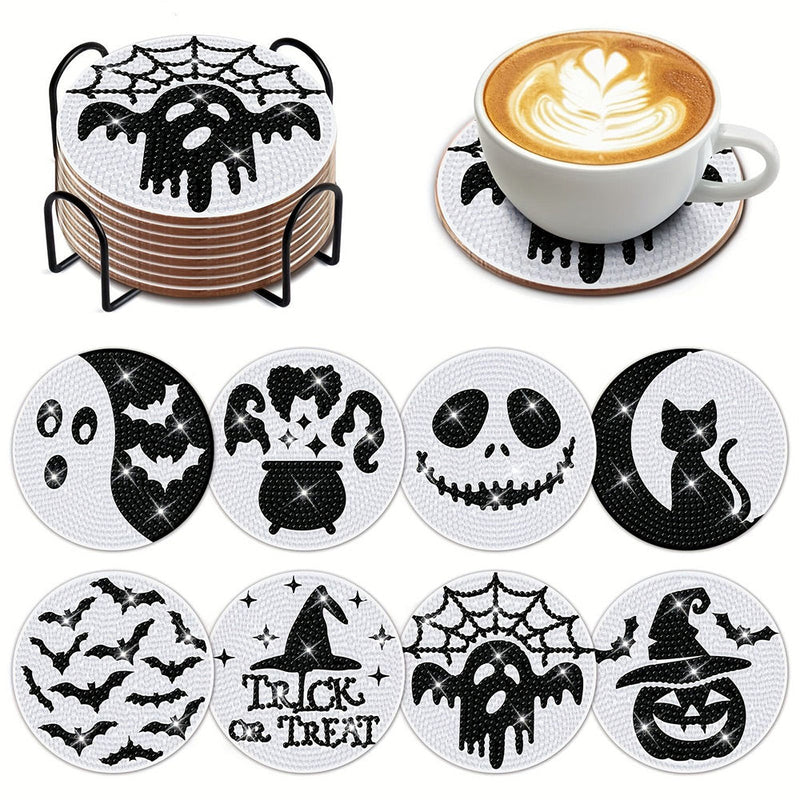 Halloween Skelett Diamond Painting Untersetzer 8Pcs