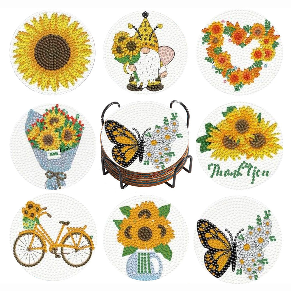 8Stück Sonnenblume Diamond Painting Untersetzer