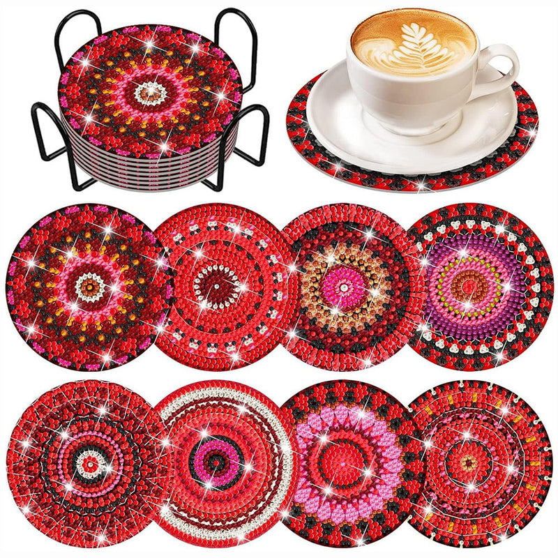 Rotes Mandala Diamond Painting Untersetzer 8Pcs