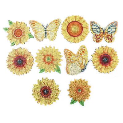 Schmetterling und Sonnenblume Diamond Painting Untersetzer 10Pcs