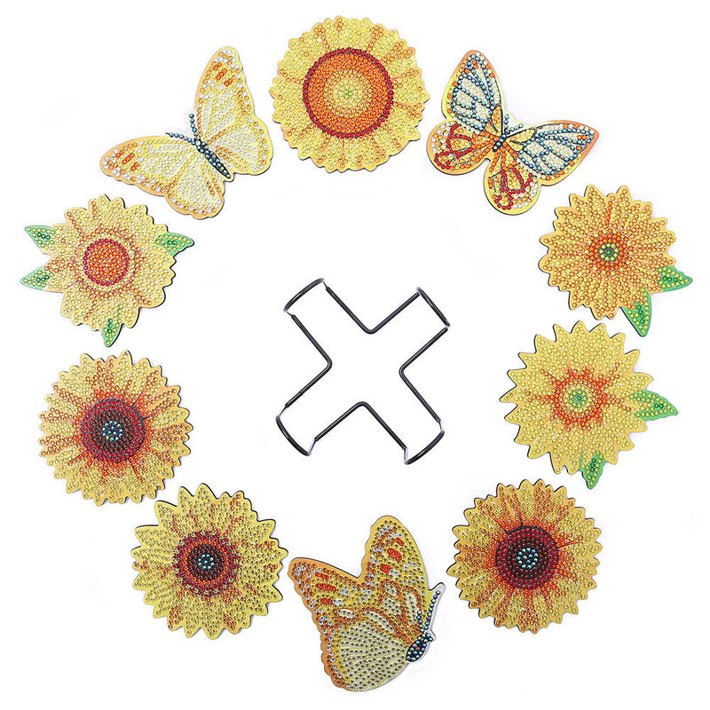 Schmetterling und Sonnenblume Diamond Painting Untersetzer 10Pcs