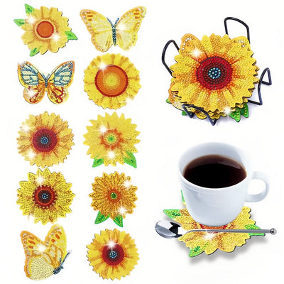 Schmetterling und Sonnenblume Diamond Painting Untersetzer 10Pcs