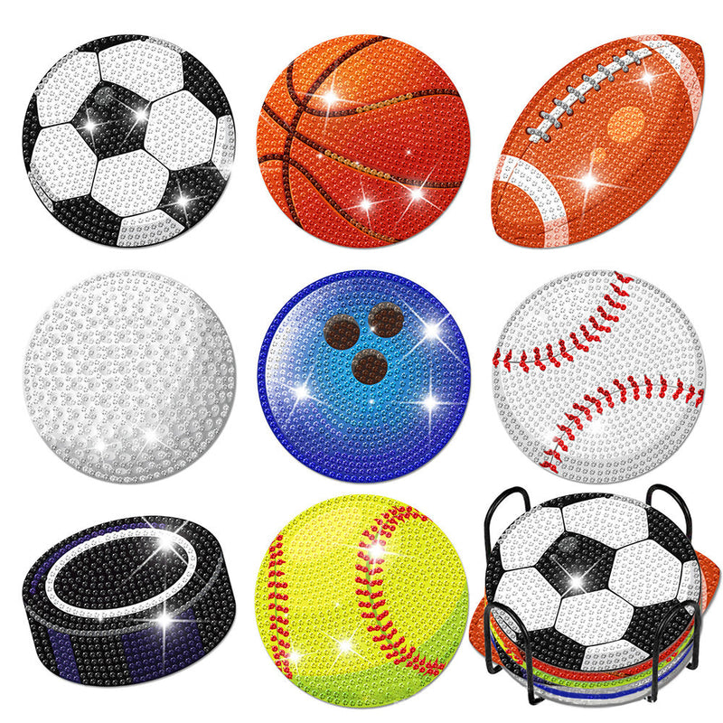 Ballsportarten Diamond Painting Untersetzer 8Pcs