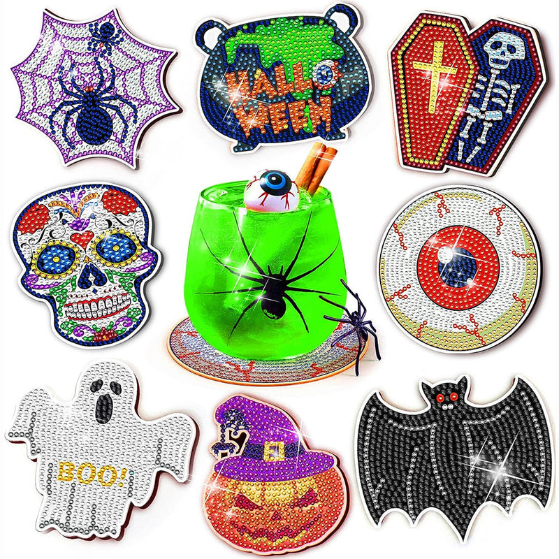 Halloween Pop-Muster Diamond Painting Untersetzer 8Pcs